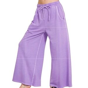 NEW Zenana Lavender French Terry Wide-Leg Pants Size Medium